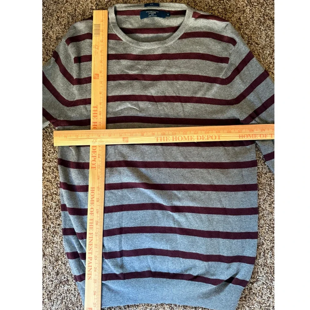 J.Crew Cotton Cashmere Stripe Sweater Slim Fit Gray Burgundy Size M transitional